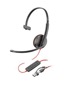 Headset Blackwire 3210 - Monaural - USB-c + USB-C/A Adapter - Bulk