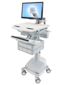 Styleview Cart With LCD Arm SLA Powered 6 Drawers (white Grey And Polished Aluminum) Eu / Sa
