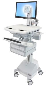 Styleview Cart With LCD Pivot SLA Powered 4 Drawers (white Grey And Polished Aluminum) CHE