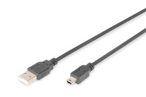 USB 2.0 connection cable, type A - mini B (5pin) M/M, 3m USB 2.0 conform Black