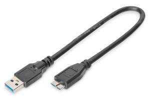 USB 3.0 connection cable, USB A - Micro USB B M/M, 0.5m USB 3.0 conform Black