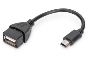 USB 2.0 adapter cable, OTG, type mini B - A M/F, 20cm USB 2.0 conform Black