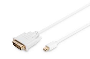 DisplayPort adapter cable, mini DP - DVI(24+1) M/M, 1m DP 1.1a compatible, CE white