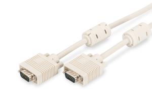 ASSMANN VGA Monitor connection cable, HD15 M/M, 2m 3Coax/7C, 2xferrite, beige