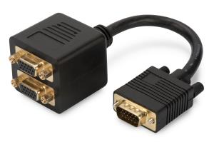 ASSMANN VGA Monitor Y-splitter cable, HD15 - 2xHD15 M/F, 20cm passiv, gold Black