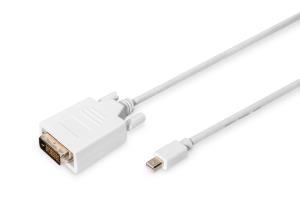 DisplayPort adapter cable, mini DP - DVI(24+1) M/M, 3m DP 1.1a compatible, CE white