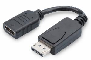 DisplayPort adapter cable, DP - HDMI type A M/F, 0.15m,w/interlock, DP 1.1a compatible, CE black