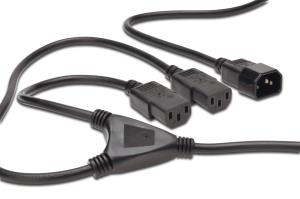 Power Cord splitter cable, C14 - 2x C13 M/F, 1.5m H05VV-F3G 1.0qmm/0.75qmm black