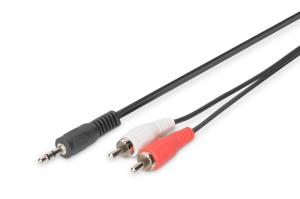 ASSMANN Audio adapter cable, stereo 3.5mm - 2x RCA 2.5m CCS, 2x0.10/10, shielded, M/M black