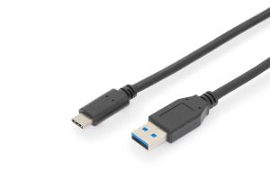 ASSMANN USB Type-C connection cable, Type C to A M/M, 1m full featured, Gen2, 3A, 10GB, 3.1 Version, CE, black