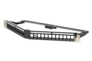 Triangled Modular Patch Panel, shielded 24-port, label field, 1U, rack mount, color black RAL 9005