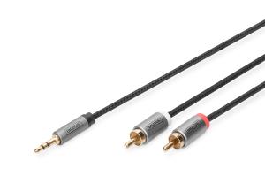 Stereo 3.5mm to 2RCA Splitter Y M to M Aluminum Housing Gold platedNYLON Jacket 3m