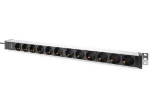 1U Aluminum PDU rackmountable 12x Safety outlet 16A 230VAC 50/60Hz 2m cable