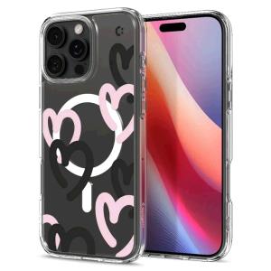 iPhone 16 Pro Case Ultra Hybrid MagFit Hearts Black Pink