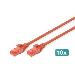 Patch cable - CAT6 - U/UTP - Snagless - Cu - 1m - red - 10pk